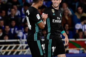 Real Madrids Gareth Bale med holdkammeraten Carlos Casemiro. Foto: Alvaro Barrientos/AP