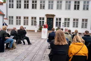 Mette Frederiksen udskrev valg foran Marienborg - ikke i Folketinget. Foto: Liselotte Sabroe/Ritzau Scanpix 