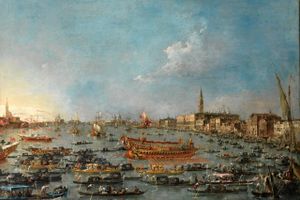 På deres dannelsestur til Italien så og bestilte engelske gentlemen bl.a. malerier som dette af Franceso Guardi: ”Bucintoro-festen i Venedig”, 1780-93, olie på lærred. Foto: Statens Museum for Kunst
