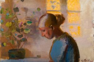 Hvor moderne Anna Ancher er, kan man se i dette maleri, hvor pigens hår er blåt!: ”Studie af en sypige i blåt”, u.å. Skagens Kunstmuseer