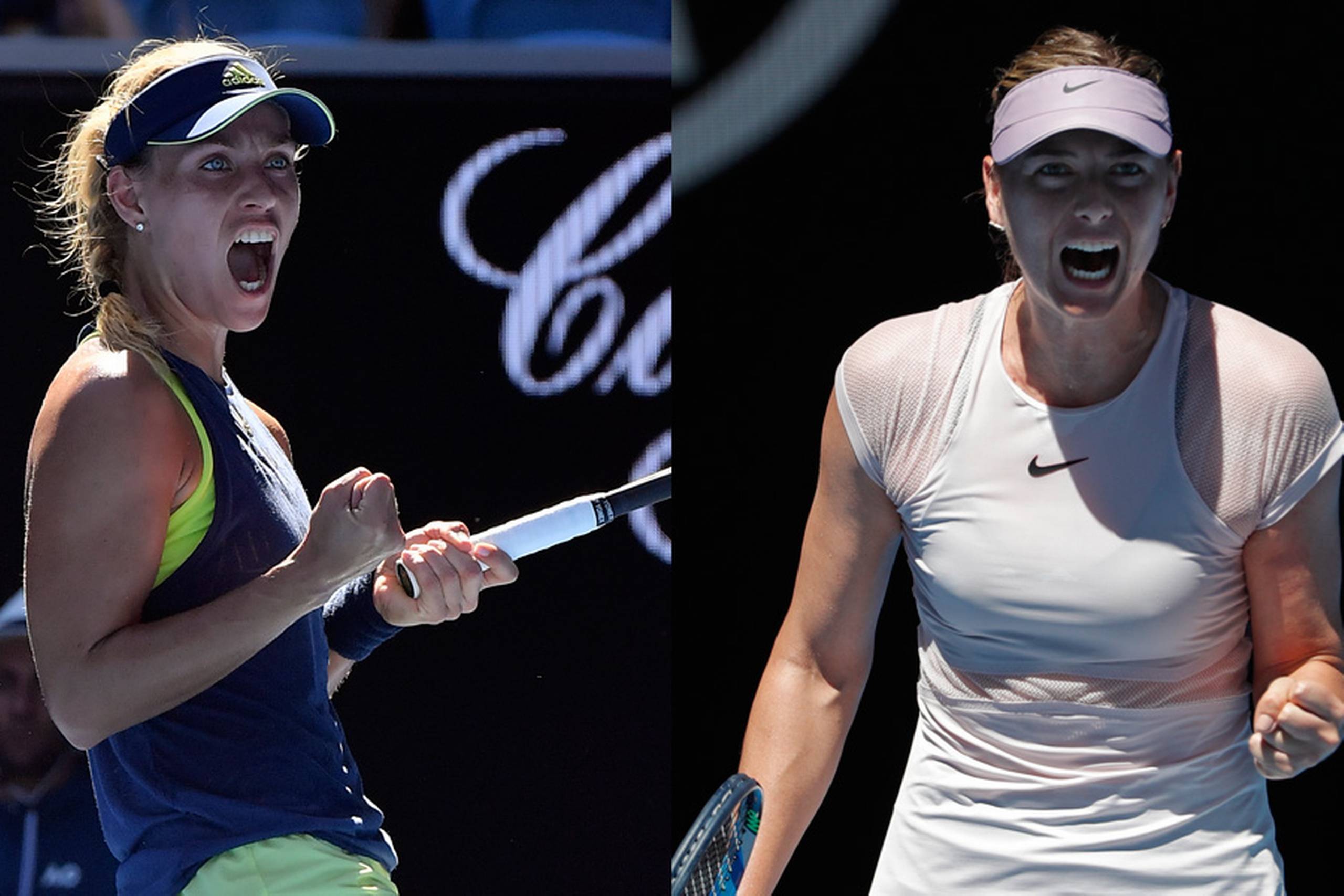 Tyske Angelique Kerber og russiske Maria Sharapova. Foto: Andy Brownbill/Vincent Thian/AP
