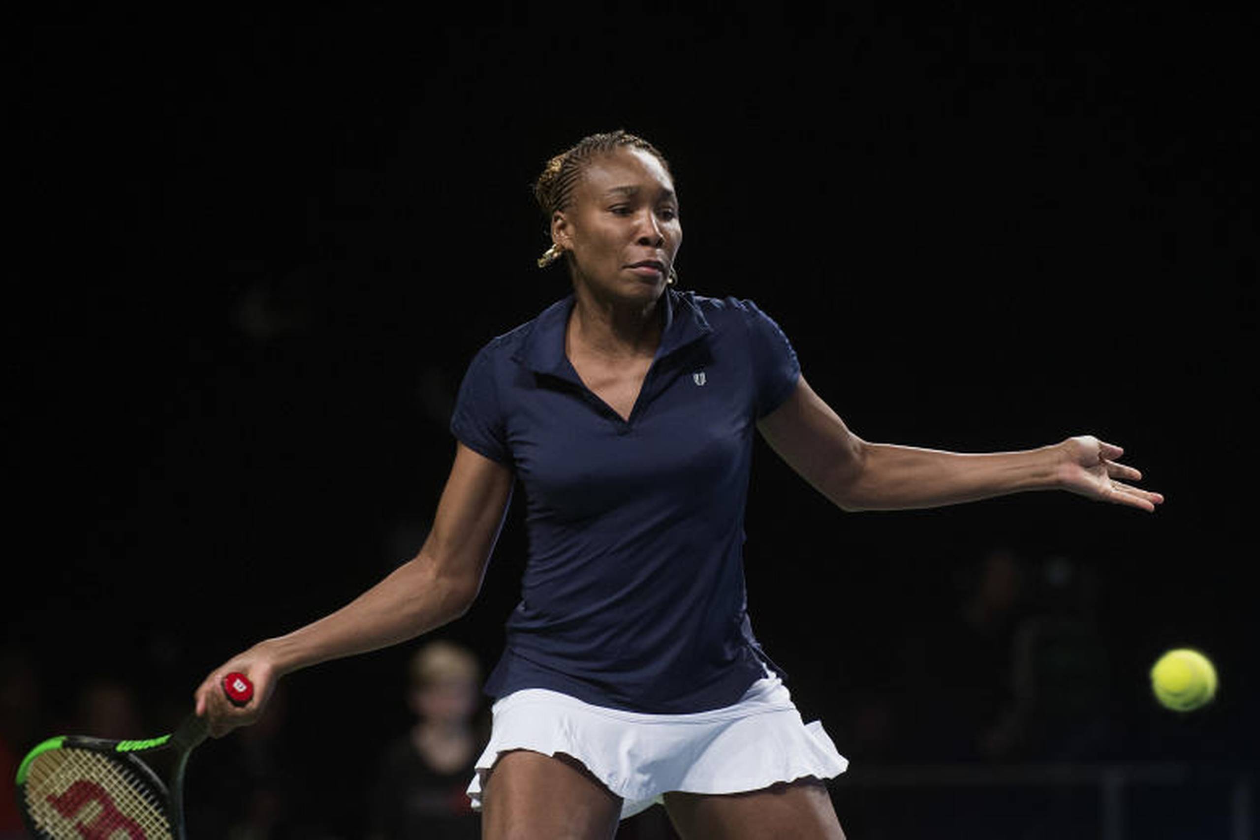 Verdensstjernernen Caroline Wozniacki og Venus Williams mødte hinanden i Champions Battle 2018 i Telia Parken mandag. Foto: Liselotte Sabroe/Ritzau Scanpix