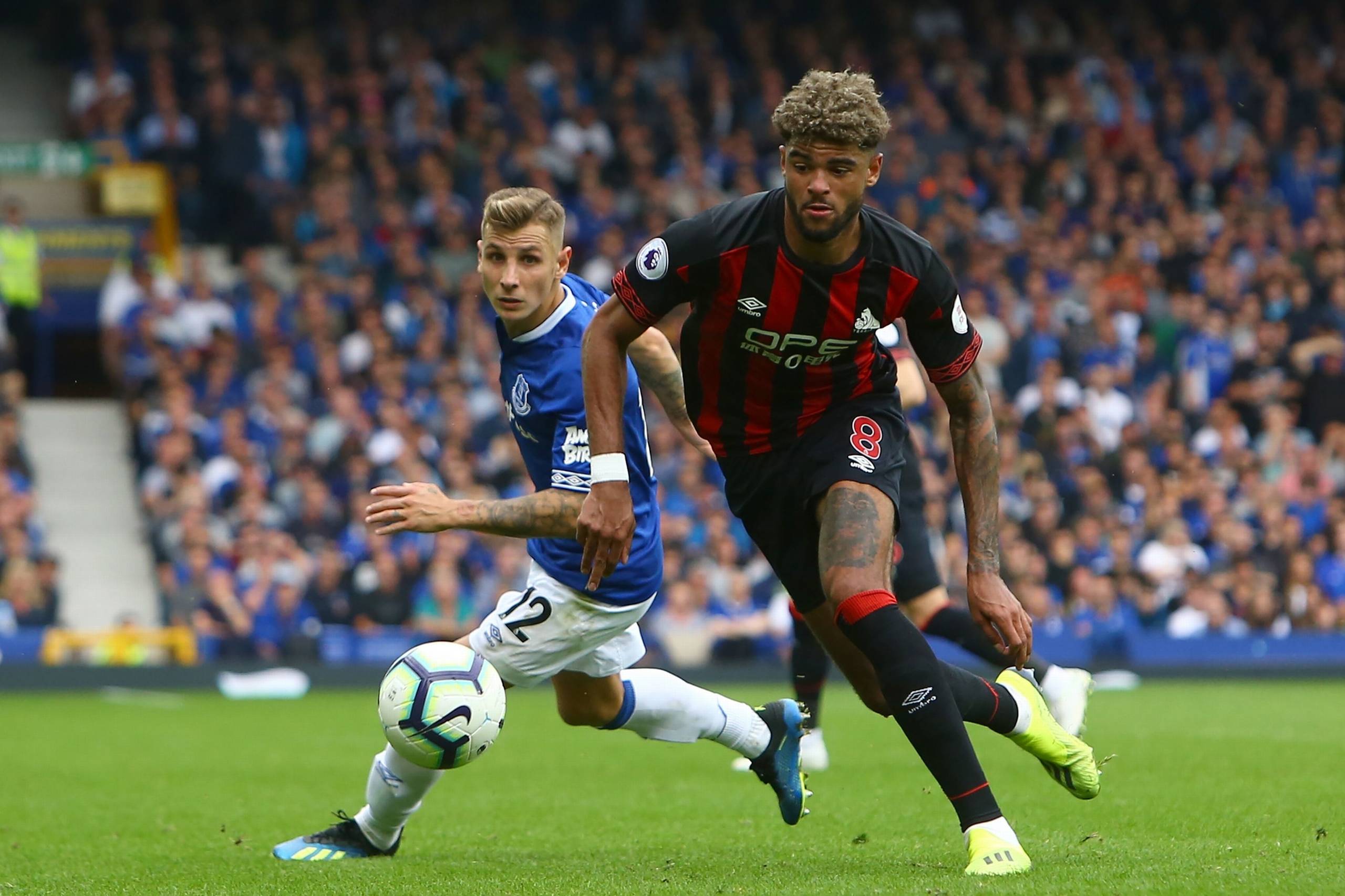Philip Billing scorede for Huddersfield, der lørdag spillede uafgjort 1-1 imod Everton. Foto: Geoff Caddick/AFP