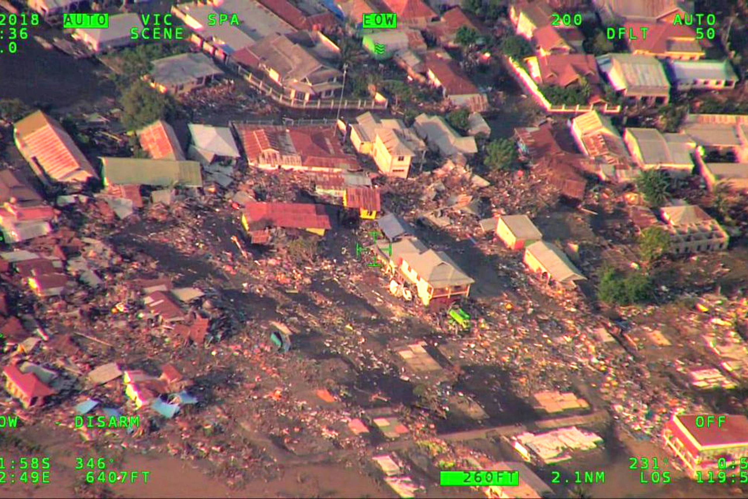 Byen Palu i Indonesien, der er blevet ramt af jordskælv og efterfølgende tsunami. Foto: Antara Foto