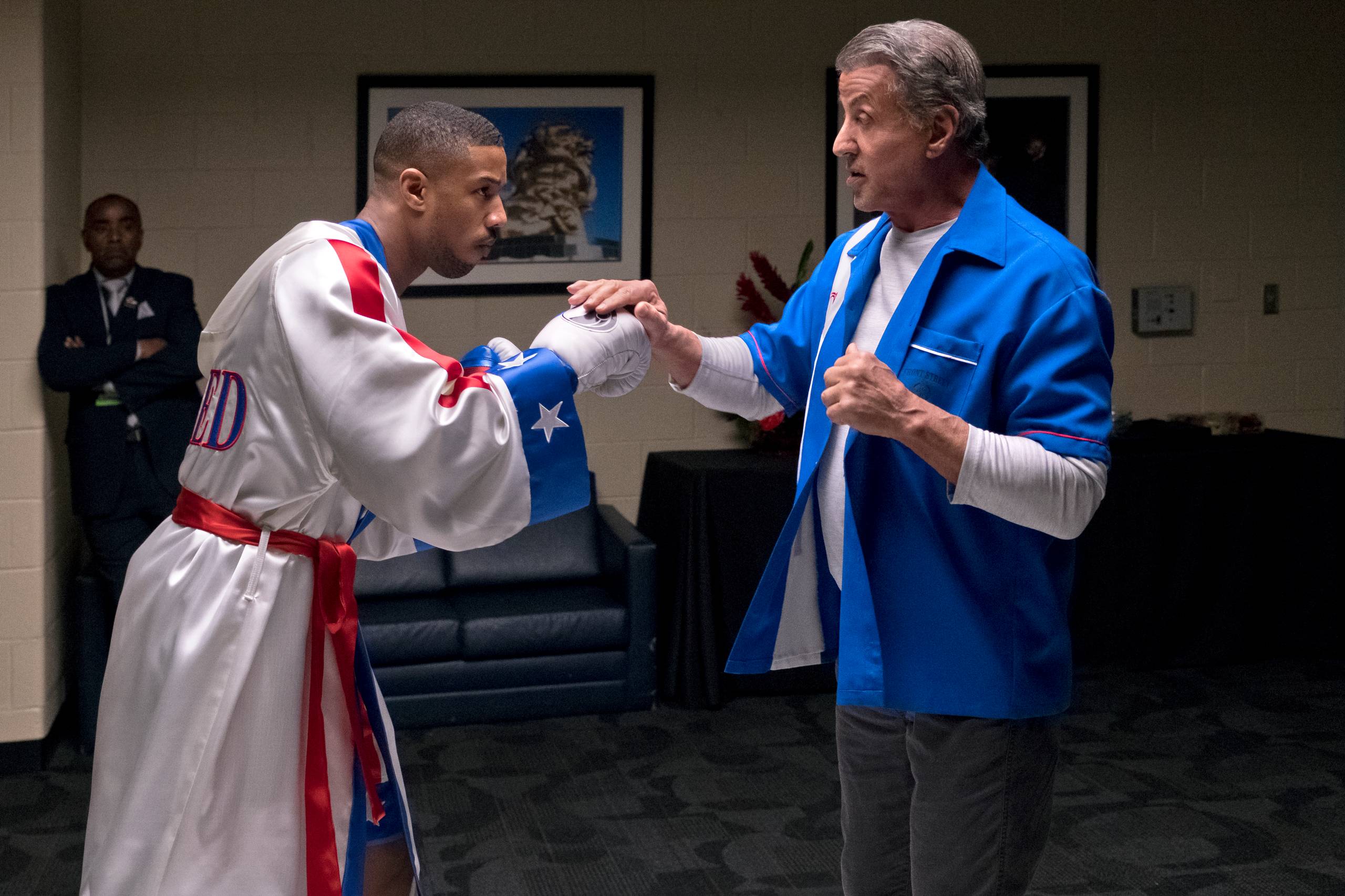 Michael B. Jordan (t.v.) og Sylvester Stallone i "Creed 2". Foto: Barry Wetcher/AP