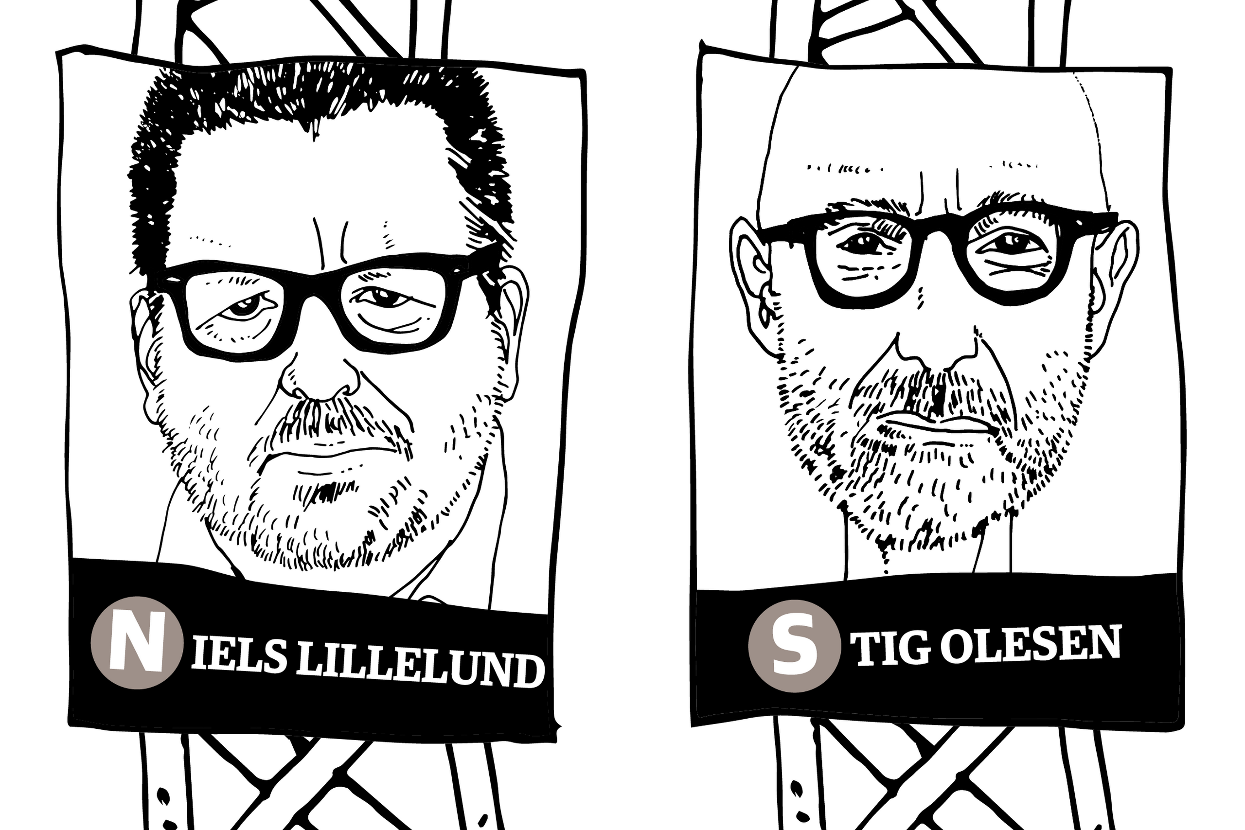 Valget på vrangen: Niels Lillelund og Stig Olesen skuer ud over valgkampen og skriver om den på skift. Illustration: Thorgerd Broni