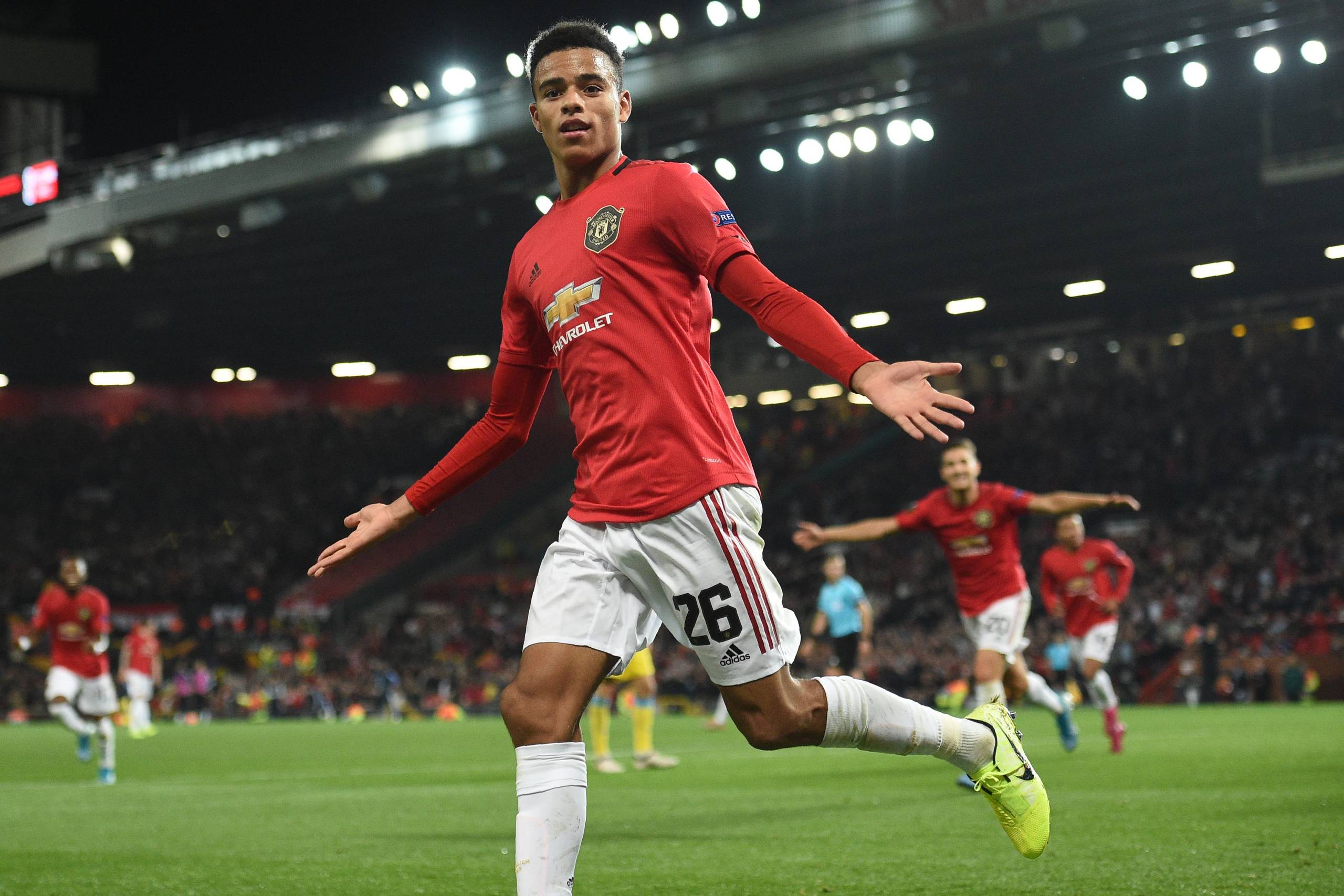 Mason Greenwood jubler efter sin scoring. Foto: Oli Scarf/AFP
  