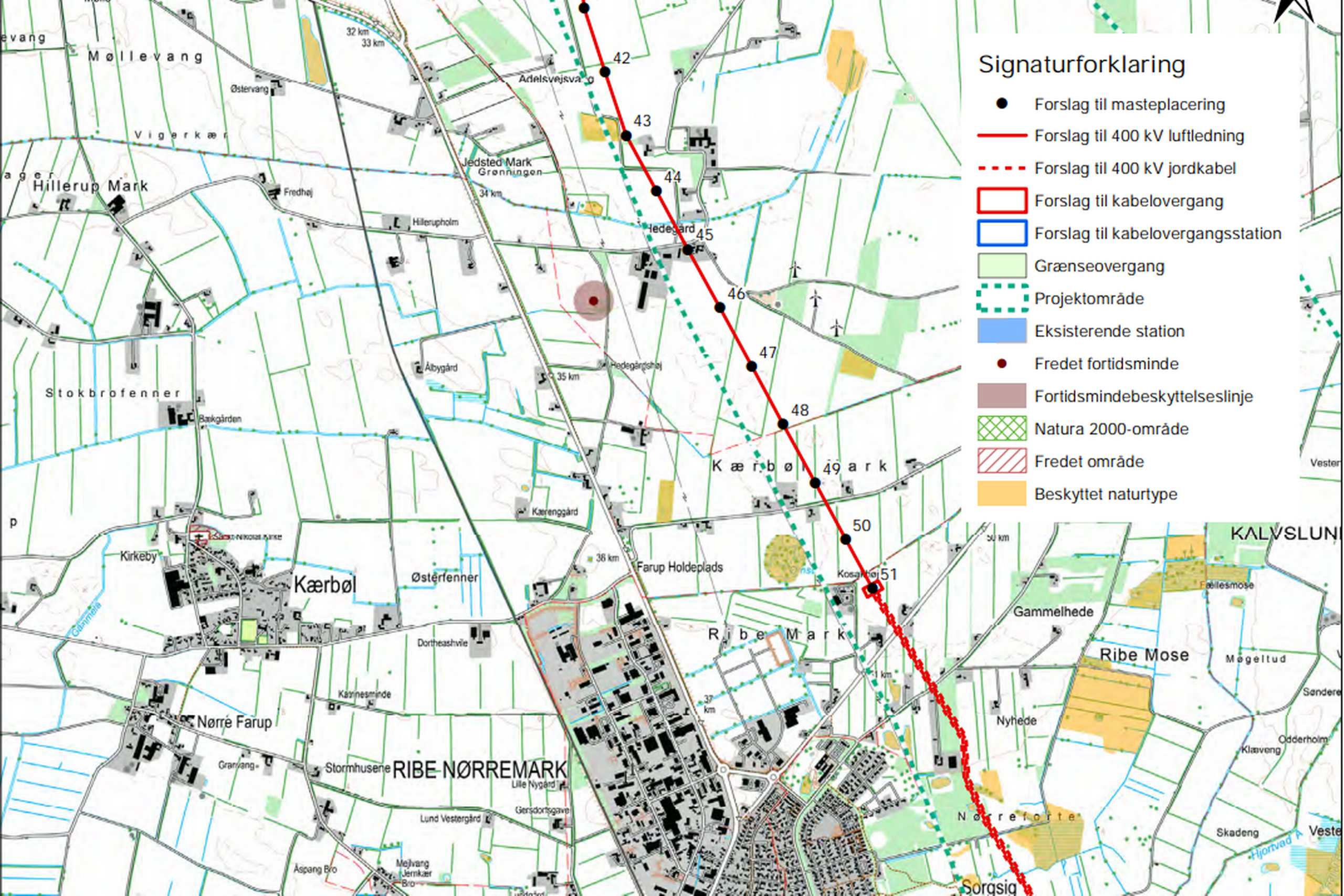 Ribe Biogas ses lige Vest for den foreslåede masteplacering nummer 51. Foto: Energinet