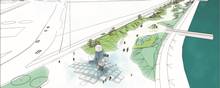 Aarhus Havns idé går bl.a. på, at området skal bestå af en gennemgående park samt en slags promenade. Illustration: C.F. Møller Architects