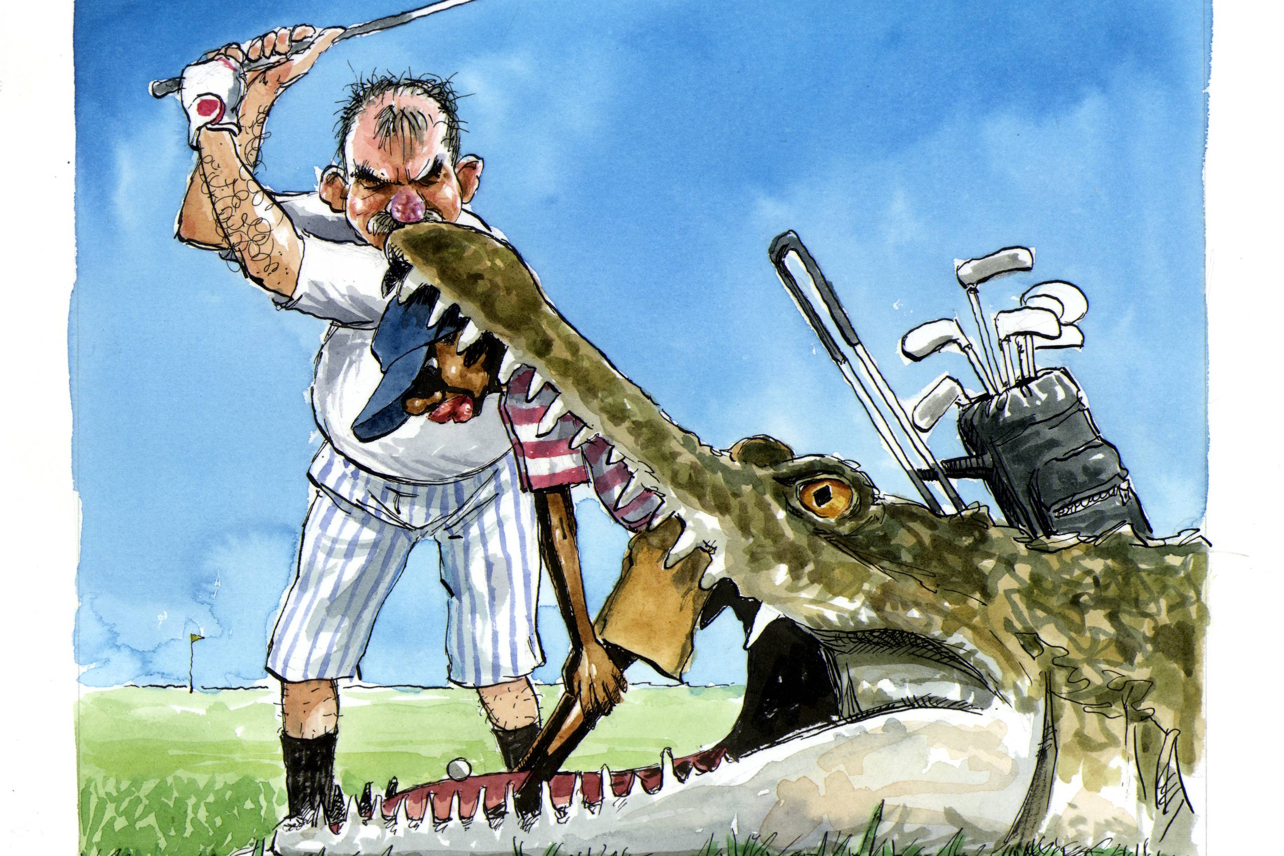 Også i sportens verden er teknologien en uundværlig makker. Men øjemålet er ikke helt til at undvære.. Arkivtegning: Rasmus Sand Høyer.
  