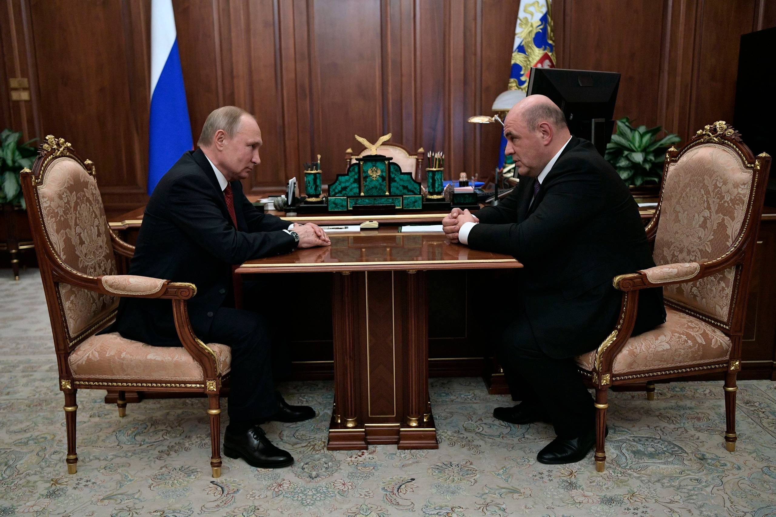 Misjustin har allerede haft sin førse tete a tete med Vladimir Putin. Foto: Alexey NIKOLSKY / SPUTNIK / AFP
  