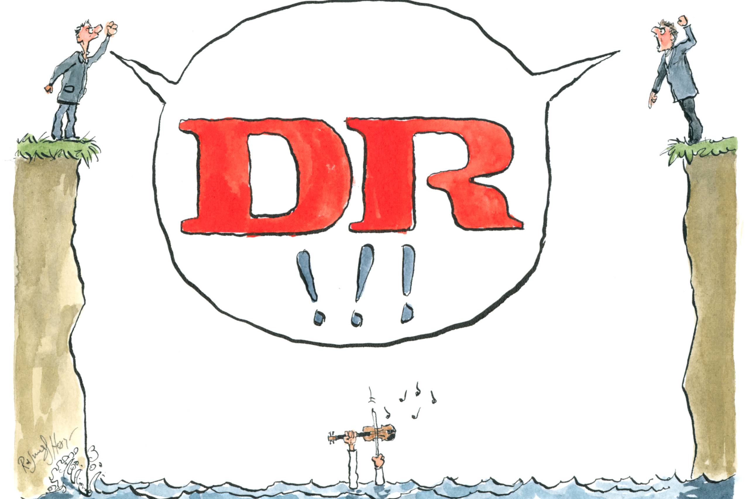 Danmarks Radio har været tynget af en udbredt ledelsessyge, hvor strukturændringer har fyldt mere end interessen for at levere kvalitet til seere og lyttere. Arkivtegning: Rasmus Sand Høyer.