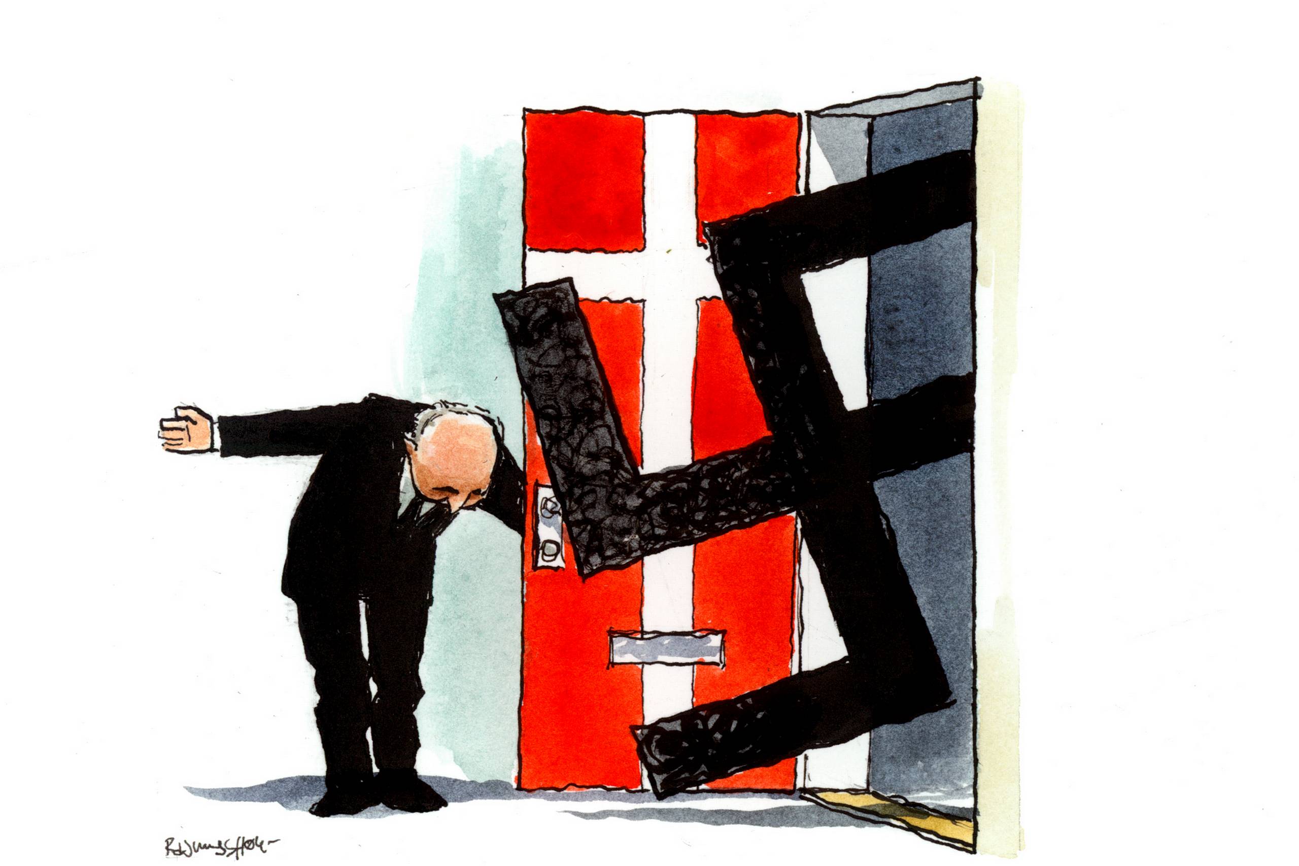 Man kan ikke svare enten ja eller nej til spørgsmålet, om Danmark kunne have undgået en tysk besættelse. Men alt tyder på, at det slet ikke var tyskernes oprindelige hensigt at besætte landet. Arkivtegning: Rasmus Sand Høyer.