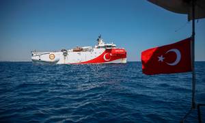 Efterforskningsfartøjet "Oruc Reis" er hjørnestenen i Tyrkiets forsøg på at finde nye gasfelter i det østlige Middelhav. Det er jævnligt i aktion og giver anledning til ballade i forhold til Grækenland. Foto: AP