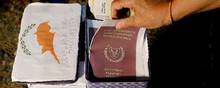 En demonstrant viser en falsk kopi af et cypriotisk pas under en demonstration mod korruption i landet i sidste uge. Foto: Petros Karadjias/AP