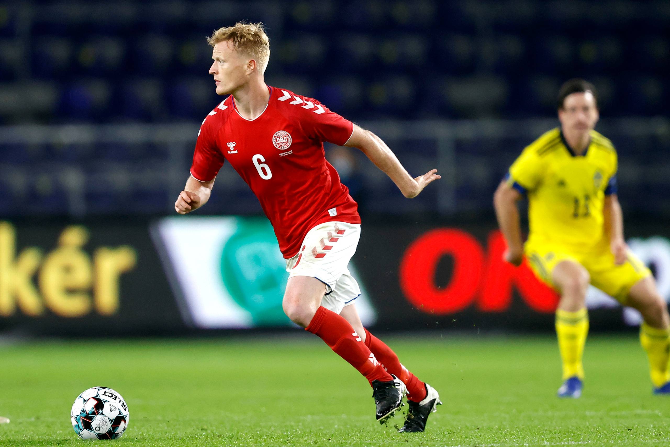 Jens Jønsson blev kåret som banens bedste i venskabskampen mod Sverige onsdag aften, som Danmark vandt 2-0 efter mål af Jonas Wind og Alexander Bah. Foto: Jens Dresling
