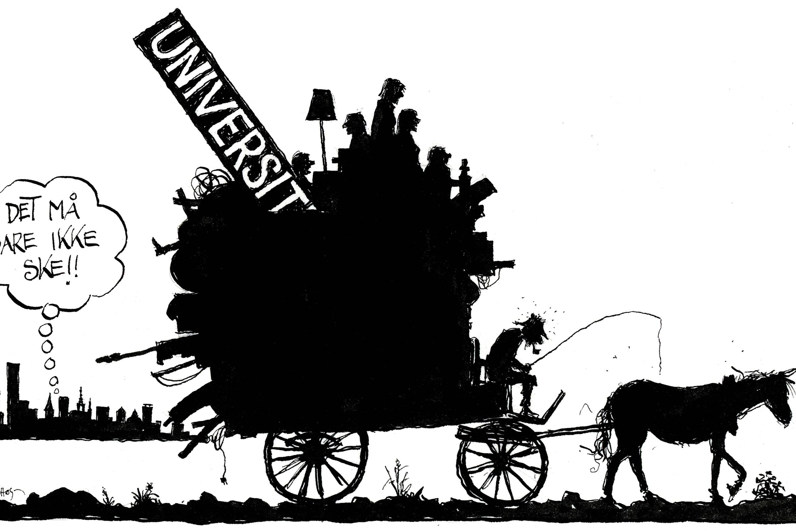 Modstanden mod regeringens plan for udflytning af uddannelser er massiv i storbyeliterne, der dominerer bureaukratier, universiteter og landsmedier, skriver Lars Olsen. Arkivtegning: Rasmus Sand Høyer