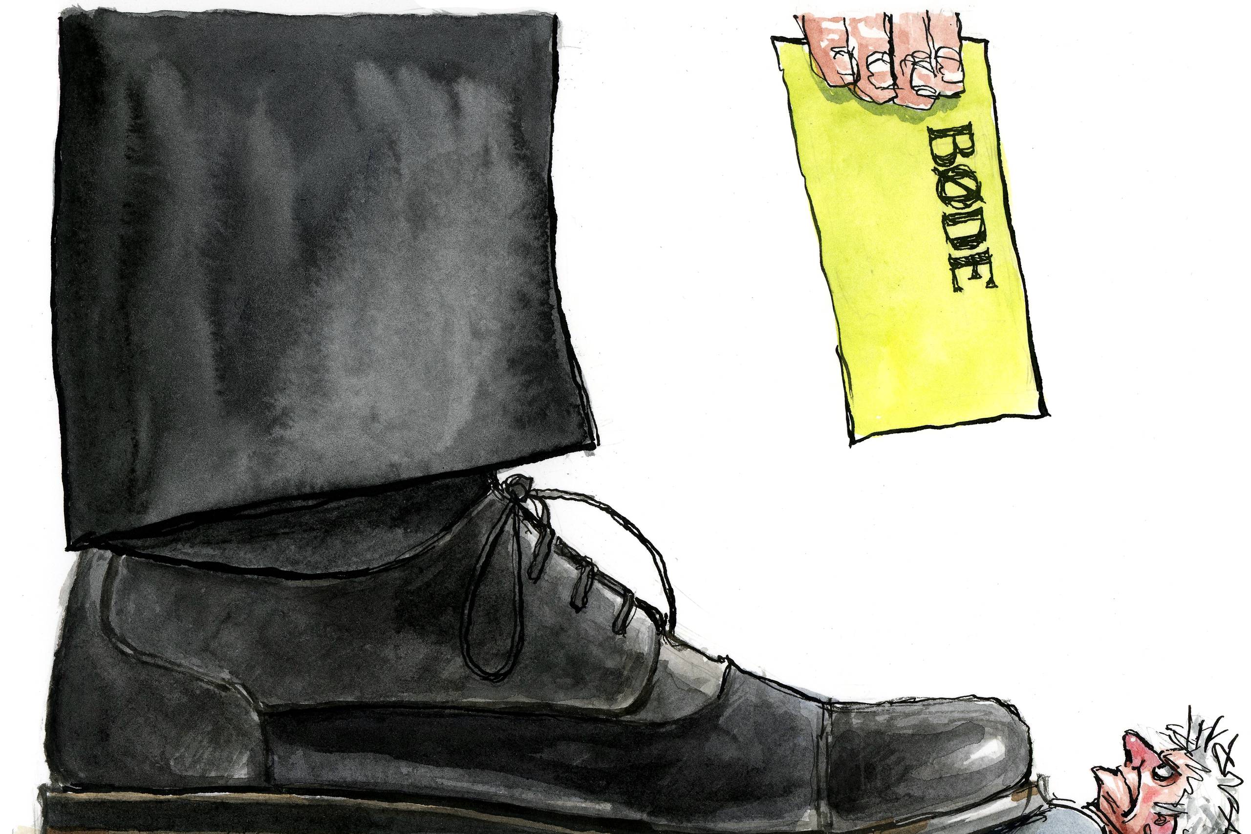 Bøder i den størrelsesorden, som man udskriver i den kollektive trafik, jager passagerne væk, mener Finn A. Hansen. Arkivtegning: Rasmus Sand Høyer.