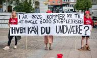 Sygeplejerskerne har strejket siden 19. juni og er jævnligt på gaden - her er det Store Torv i Aarhus - for at gøre opmærksom på konflikten og kravet om mere i løn.
Arkivfoto: Marie Ravn