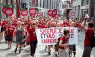 Tirsdag var sygeplejerskerne igen på gaden for at demonstrere. Foto: Christian Lykking