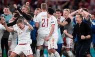 Dansk jubel efter avancementet fra EM-gruppen var på plads oven på 4-1-sejren over Rusland. Foto: Lars Poulsen
