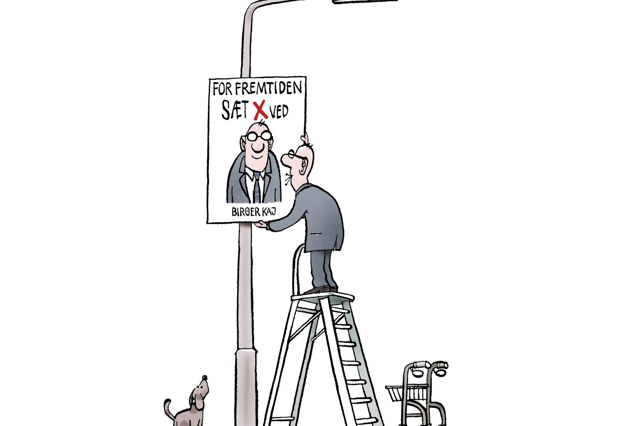 En ting er at have sit ansigt hængende i lygtepælene - noget andet er at blive valgt og finde sin plads i det nye byråd. Hvad vil man, og hvordan vil man skaffe sin indflydelse? Arkivtegning: Niels Bo Bojesen