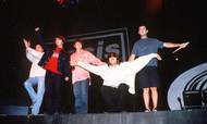 Oasis bestod i 1996 af (fra venstre) Paul Arthurs, Noel Gallagher, Paul McGuigan, Liam Gallagher og  Alan White. Foto: Hayley Madden/Shutterstock