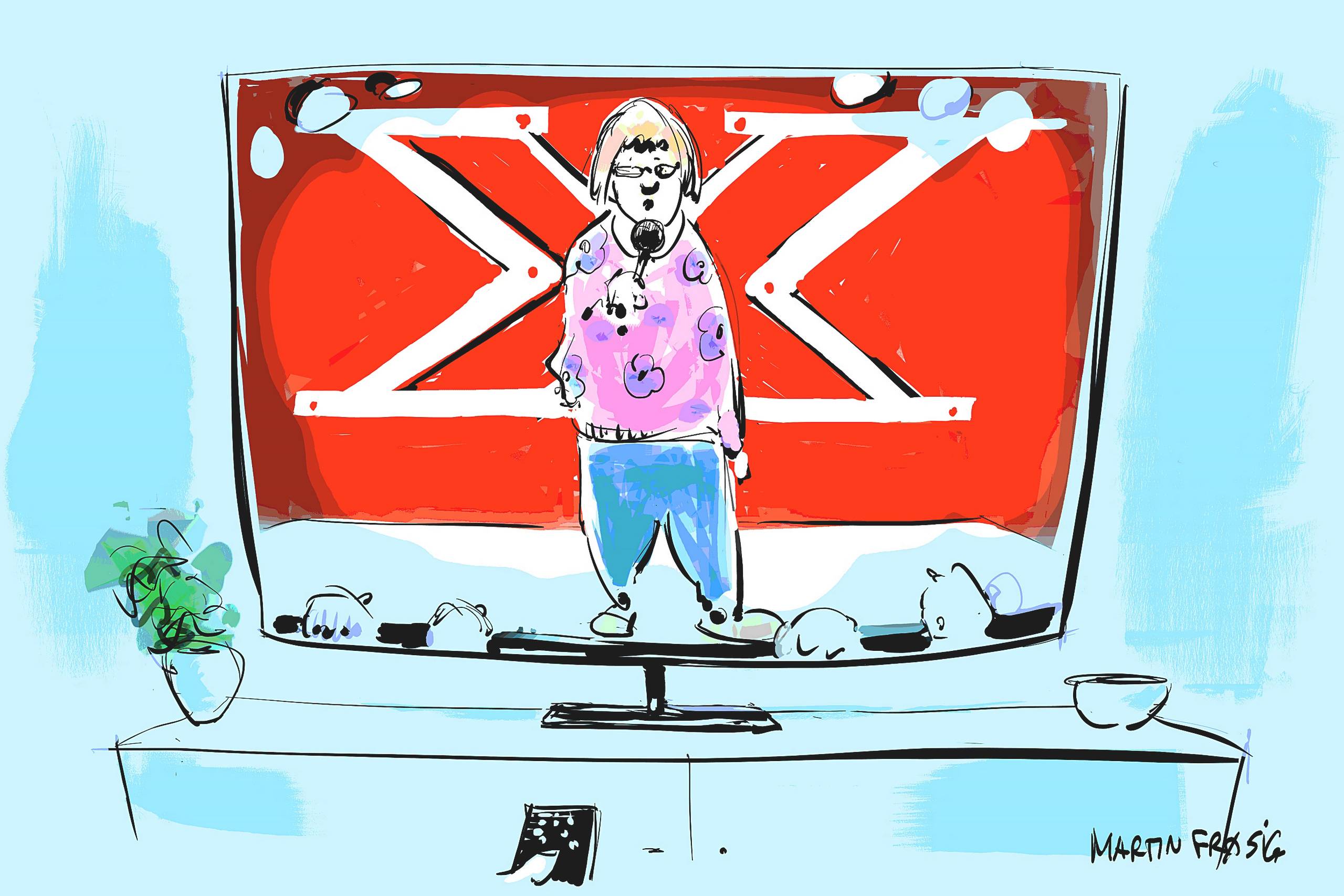 Selv i dag er udseende og skærmtække ret essentielt for en god studievært. Jeg har selv mere end én gang tænkt: Hvad laver du dog i det TV-studie – om en vært med karisma som et viskestykke, skriver Chris Hvidberg. Arkivtegning: Martin Frøsig