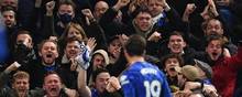Mason Mount fejrer sit mål mod Everton foran egne fans, mens Evertons fans ikke imponerede med tilråb i løbet af kampen. Foto: Justin Tallis/Ritzau Scanpix