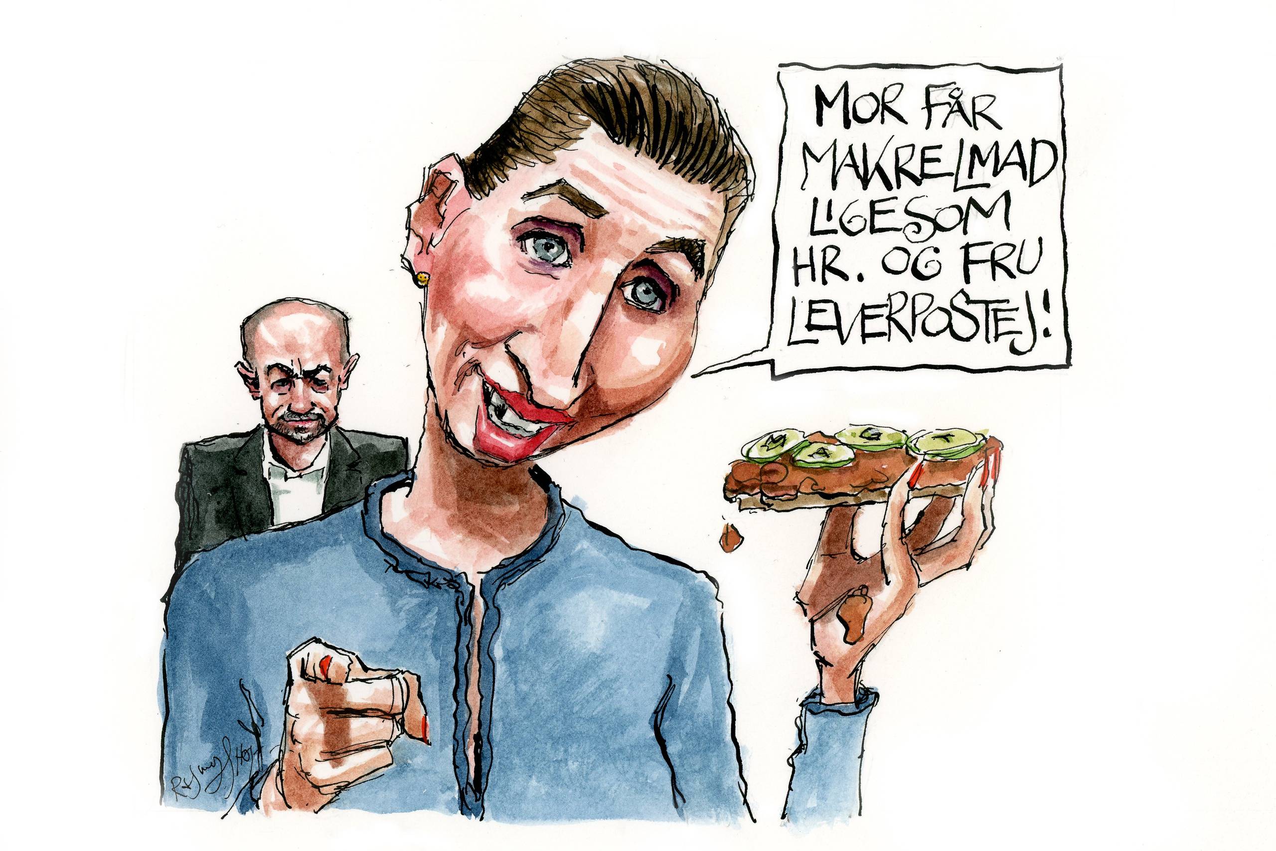 De sociale medier tilbyder en hurtig, men overfladisk vej for politikere at komme i kontakt med mange mennesker, men vi kan påvirke tendensen positivt ved ikke at like billeder med leverpostejsmadder og i stedet indgå i respektfulde samtaler, mener Mette Bock. Arkivtegning: Rasmus Sand Høyer