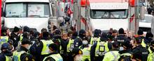 Lasbiler har de seneste dage blokeret gader i New Zealands hovedstad, Wellington, under en række coronaprotester. Foto: Patrick Doyle/Reuters