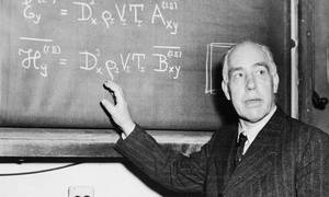 Niels Bohr i gang med en ligning ved Princeton-universitetet den 21. marts 1950. Arkivfoto: Alan Richard/AP