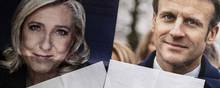 Marine Le Pen og Emmanuel Macron tørner onsdag aften sammen i tv-debat. Foto: Charly Triballeau / AFP