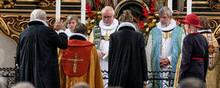 Biskopper til bispevielse af Marianne Gaarden i Maribo Domkirke. Arkivfoto: Per Rasmussen