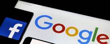 File photo shows tech giants' logos: (clockwise from top R) Google LLC, Amazon.com Inc. and Facebook Inc. (Kyodo via AP Images) ==Kyodo