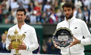 Novak Djokovic slog Matteo Berrettini i sidste års finale ved Wimbledon og jagter i 2022 nu sin syvende sejr i den britiske turnering. Foto: Glyn Kirk/Ritzau Scanpix