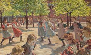  Peter Hansens mesterværk ”Legende børn. Enghave Plads” fra 1906 er en studie i børns glæde og smittende energi. Olie på lærred, 109 x 149 cm. Faaborg Museum