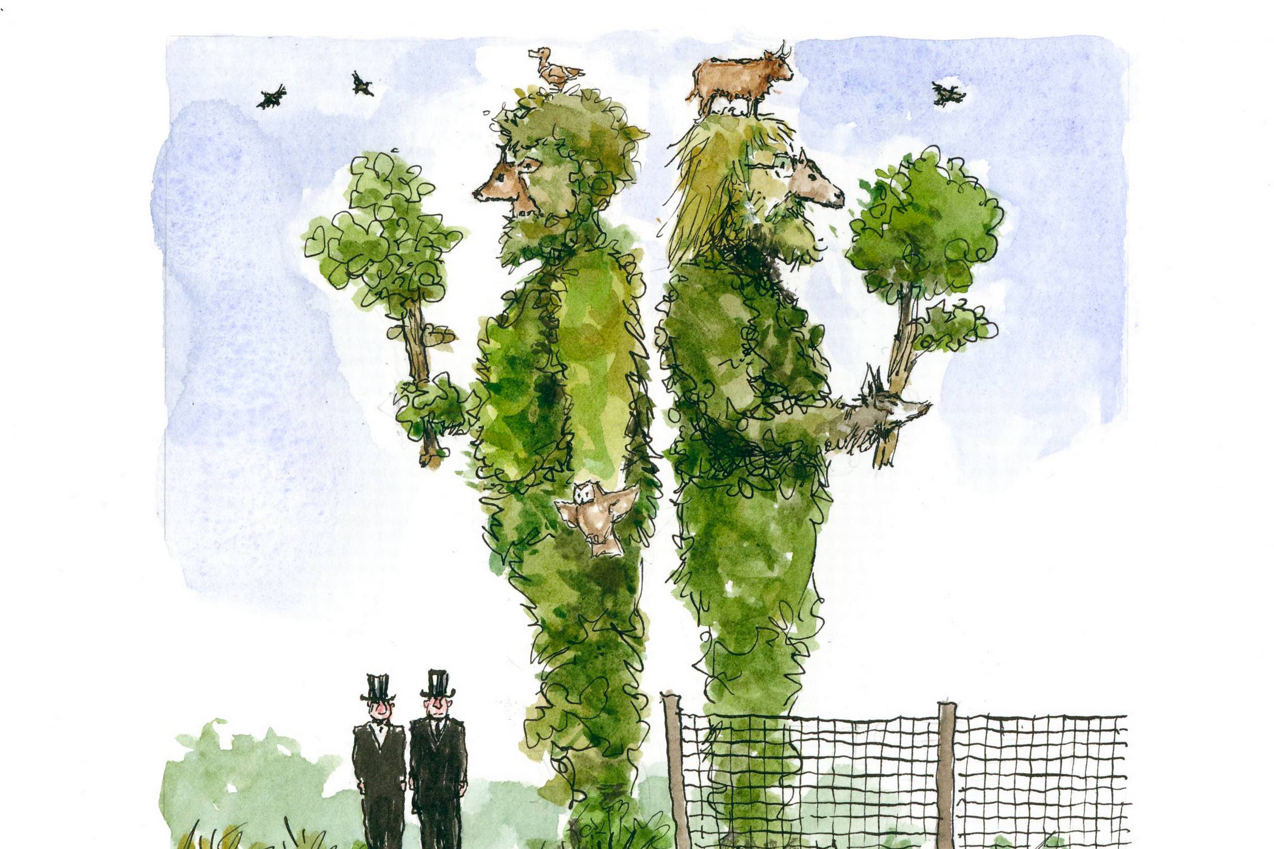 Er rewilding en form for "designer-natur", som danskerne vil have i deres natur? Vi mangler en ordentlig diskussion af naturen herhjemme, mener Jesper Bak. Illustration: Rasmus Sand Høyer