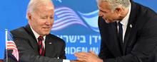 Joe Biden mødes med Israels premierminister Yair Lapid. 
 Foto: Mandel NGAN / AFP).