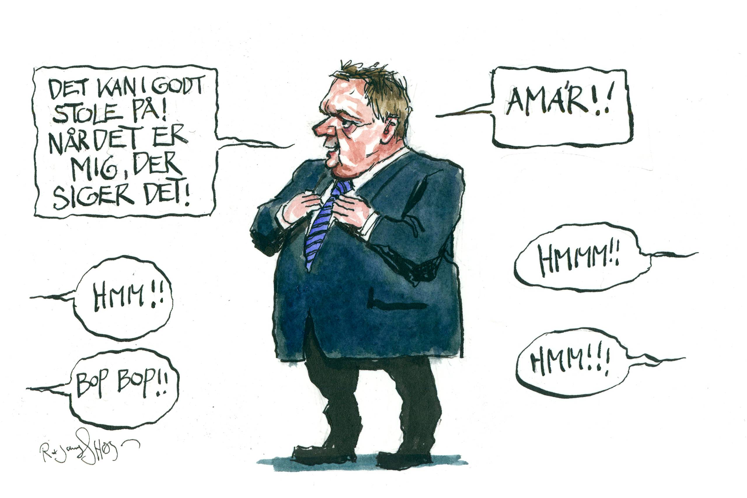 Lars Løkke har over to årtier, gennem hele sin landspolitiske karriere, afhængig af DF-støtte, bygget på det, som han nu vil afskaffe som djævlens værk, skriver Thomas Borchert. Tegning: Rasmus Sand Høyer.