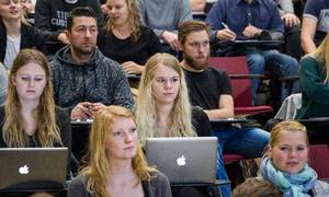 Forelæsning i auditoriet på Ingeniørhøjskolen, Aarhus Universitet. Der er brug for mange tusinde flere studerende for at følge med behovet for arbejdskraft, viser et nyt notat fra Ingeniørforeningen IDA. Arkivfoto: AU Foto