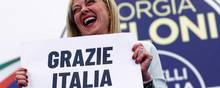 Natten til mandag erklærede den 45-årige Giorgia Meloni sig som vinder af det italienske valg. Foto: Guglielmo Mangiapane/Reuters