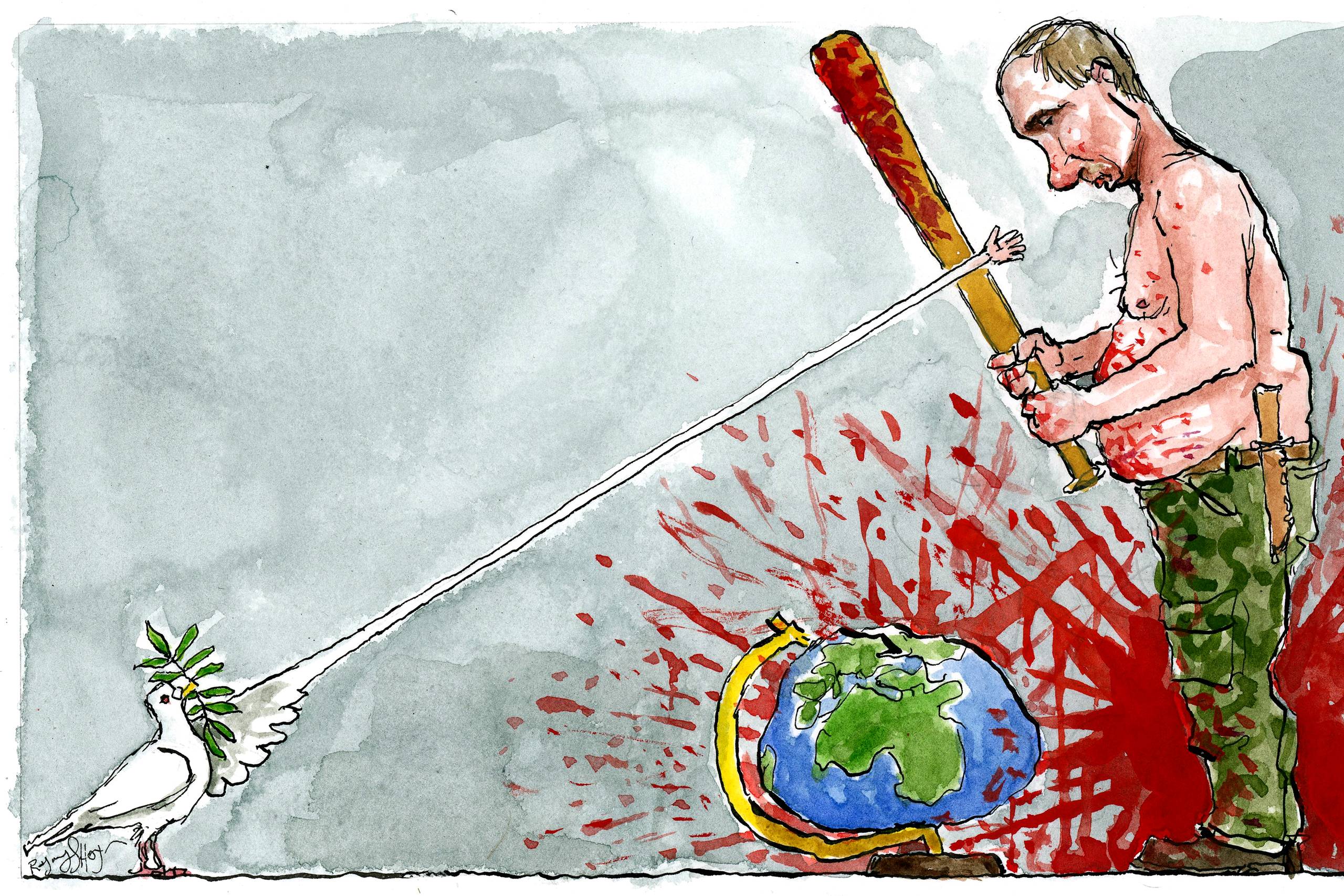 Det bedste set fra resten af verdens side ville nok være, at Rusland forsvandt fra Jordens overflade. Udover nogle mindeværdige romaner, musik og film er der aldrig kommet noget godt fra dette land, mener Jørgen Skovsted. .Arkivtegning: Rasmus Sand Høyer 