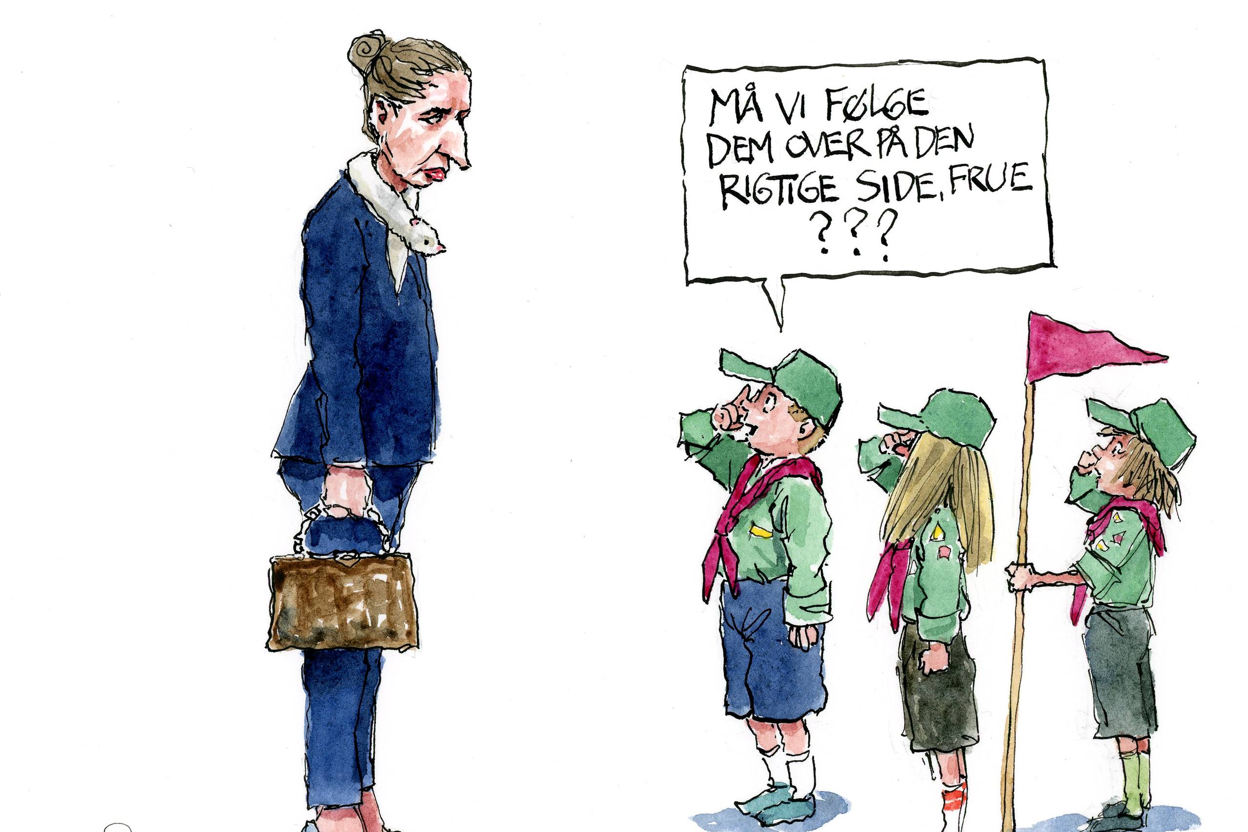 Politikerne kunne godt gøre en bedre indsats for at overbevise os om, at den grønne omstilling er pengene værd, mener kronikørerne. Tegning: Rasmus Sand Høyer