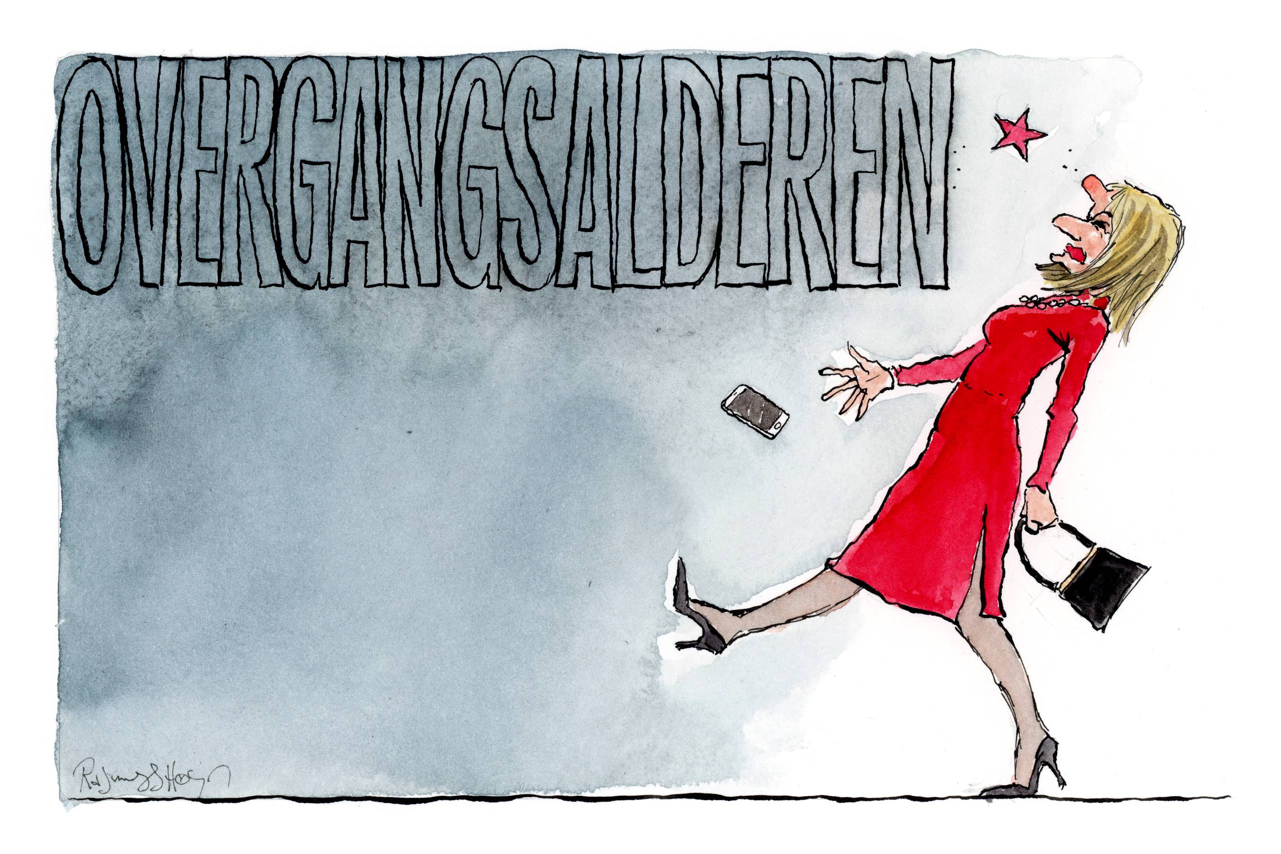 Vi har brug for​ at få overgangsalderen frem i lyset, for det, der hjælper allermest på skam og rådvildhed er viden og samtale. Lad os få et brev ind ad døren, som vi gør, når fylder 50 og bliver tilbudt mammografi. Og lad os dele vores erfaringer, så vi kan hjælpe hinanden til at normalisere det, der sker for os alle sammen, skriver Lotte Kaa Andersen. Tegning: Rasmus Sand Høyer