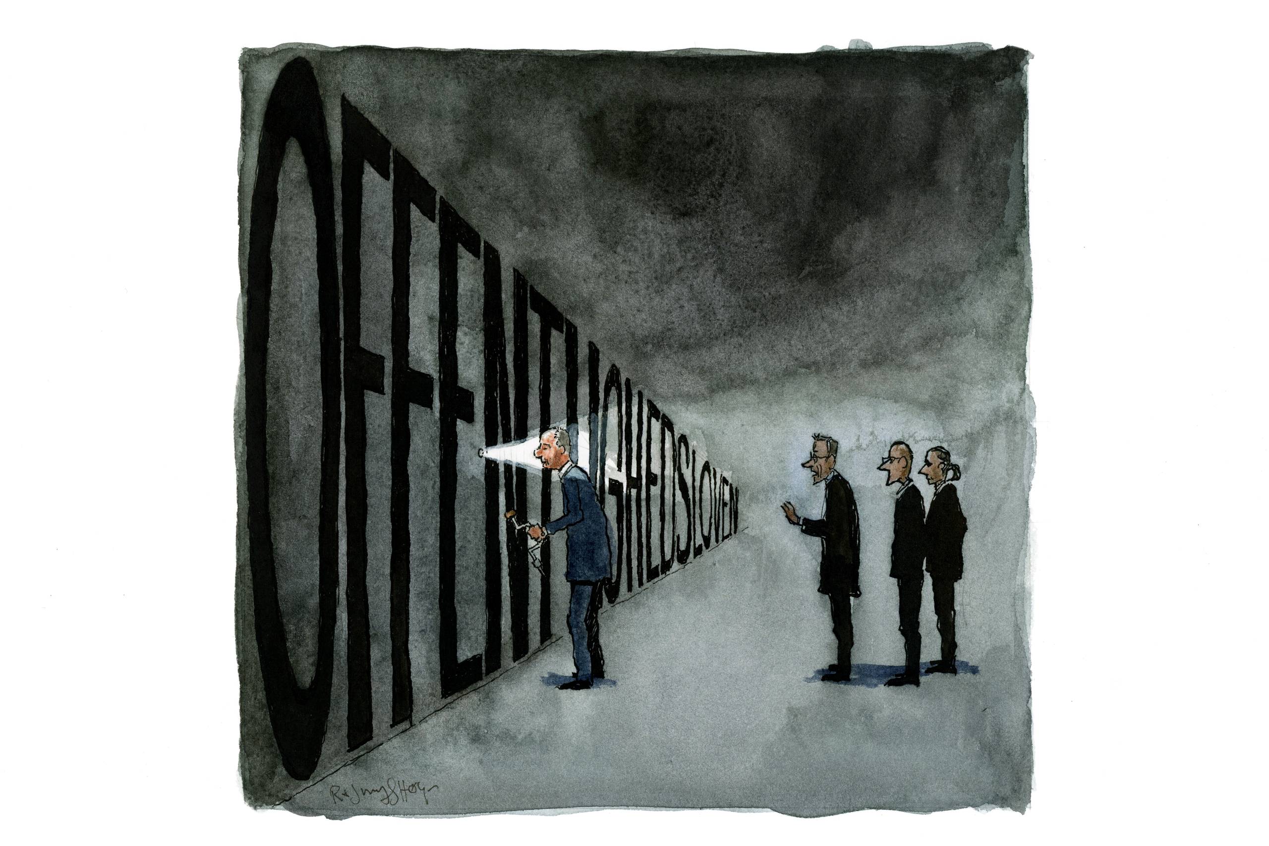 De danske​ åbenhedsregler er ikke et moderne demokrati værdigt, mener kronikørerne. Tegning: Rasmus Sand Høyer