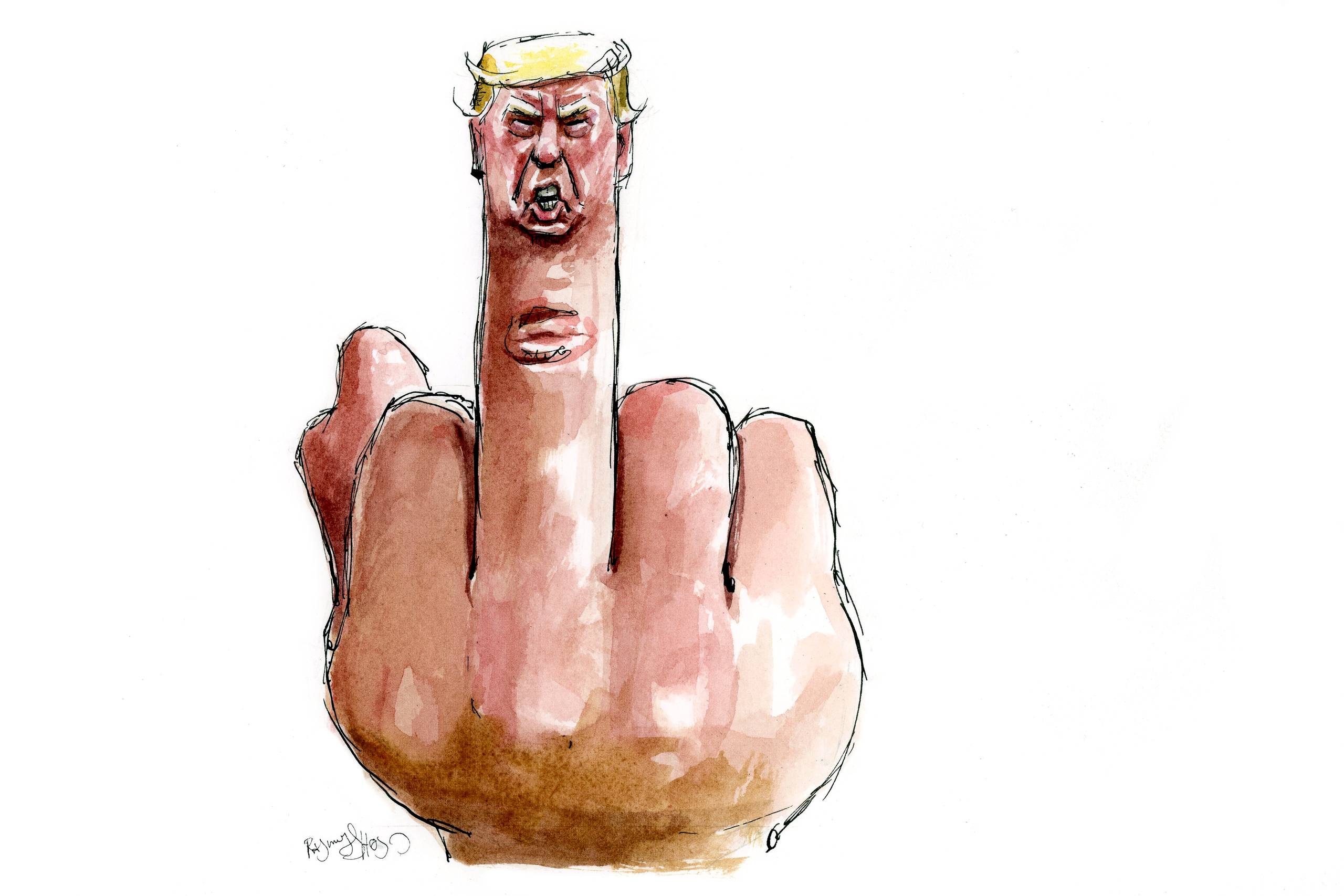 At tro, at USA bliver mægtigt igen ved at tryne og kanøfle sine venner og allierede, er ud over min fatteevne, skriver Gitte Seeberg. Tegning: Rasmus Sand Høyer