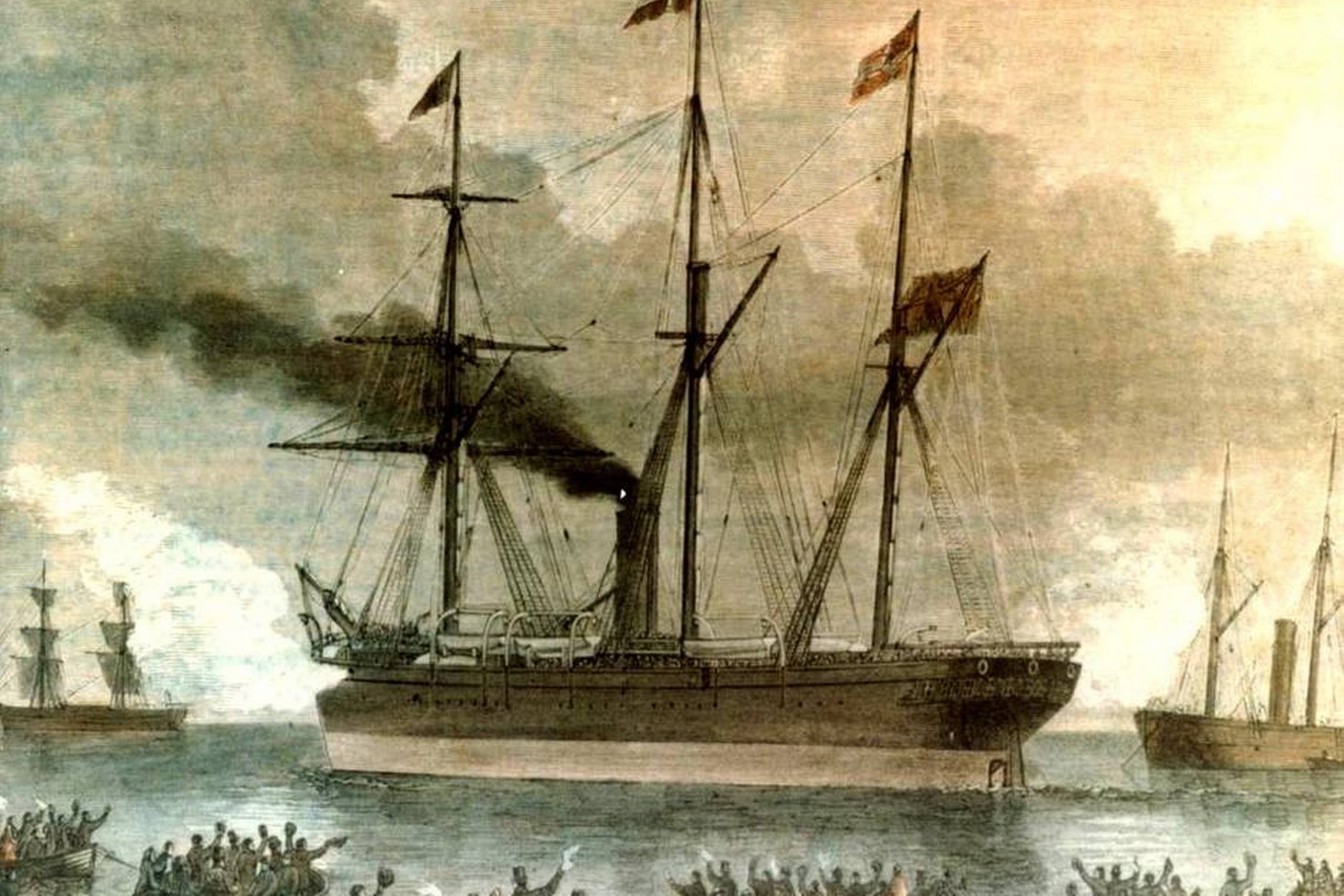 ”SS Ottawa”s afgang som første dampdrevne udvandrerskib fra København til New York i 1866 med 97 udvandrere. I Oslo kom yderligere 267 norske og 37 svenske udvandrere ombord, og alle havde fået lovning på jordlodder i Texas. Ved ankomsten til New York var der dog ingen, der havde hørt om udstykningen i Texas, og da skibet heller ikke var blevet betalt af de københavnske ejere, blev det beslaglagt, og de 401 udvandrere ”solgt” som jernbanearbejdere i Missouri. Affæren blev den direkte anledning til ”Lov af 1. maj 1868 om Tilsyn med Udvandreres Befordring” og herigennem hovedkilden til dansk udvandrerhistorie. Litografi i Illustreret Tidende, 7 (361), efter tegning af Carl Baagøe. I farvelagt udgave på Det danske Udvandrerarkiv