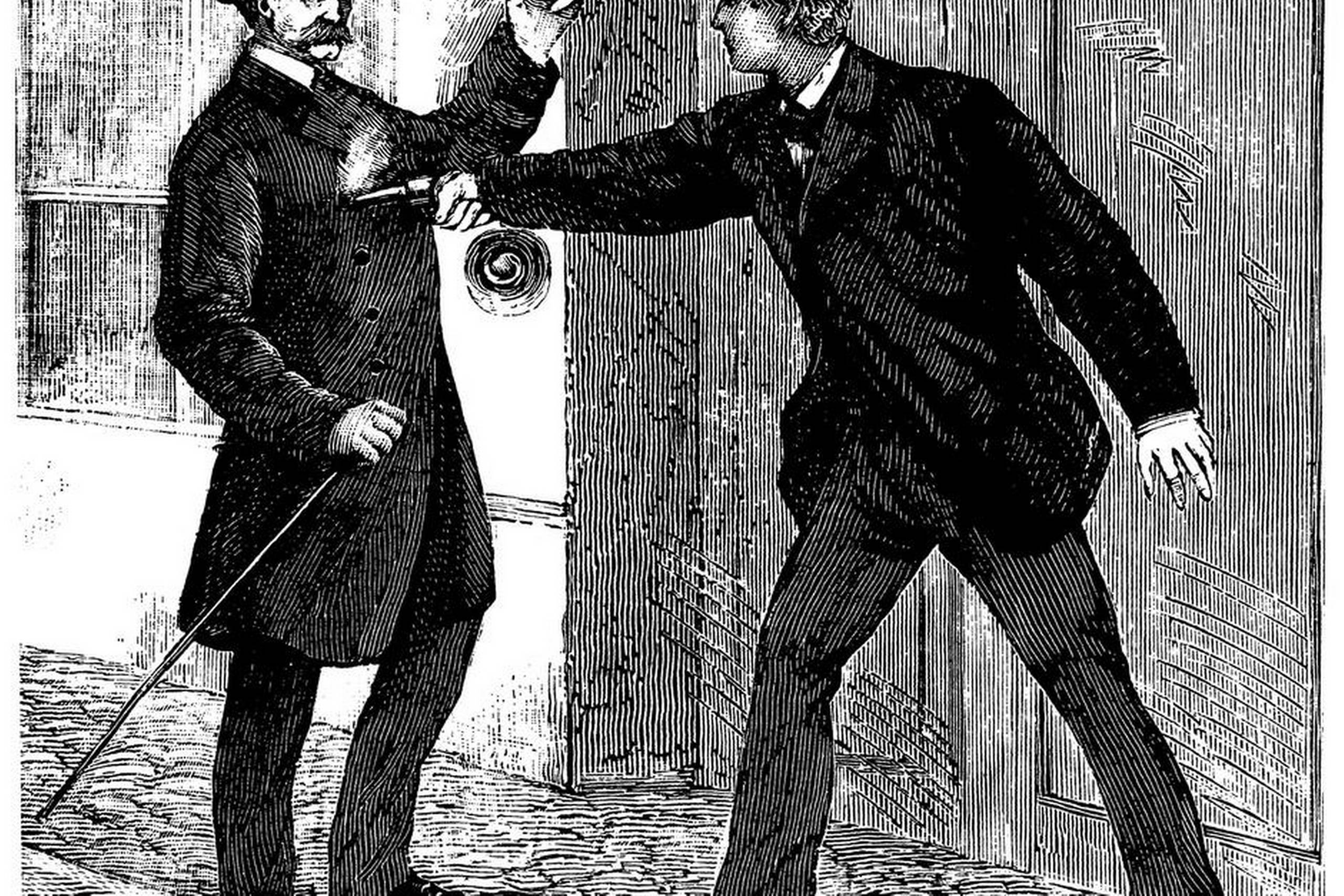 Den 21. oktober 1885 skød en ung typograf konseilspræsident Estrup. Det skete i frustration over regeringen. Han skød fra tæt hold, men skuddet ramte en knap i Estrups frakke, og han blev ikke såret. Typografen fik 14 års tugthusarbejde, men begik selvmord efter 4 år.
