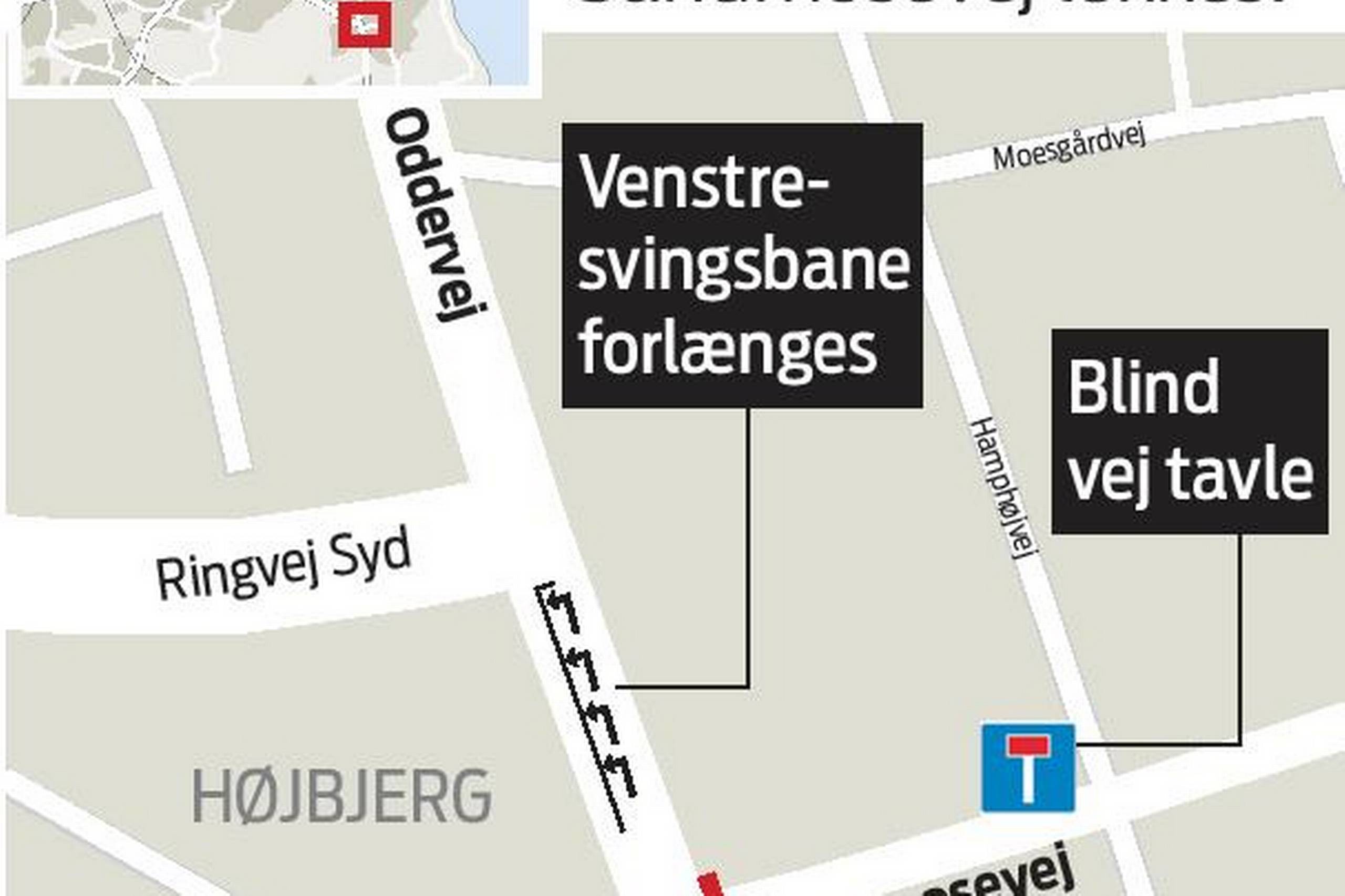 Hver dag i myldretiden er lyskrydset ved Oddervej og Ringvej Syd problematisk. Derfor vil afdelingen Trafik og Veje i Aarhus Kommune nu forsøgsvist lukke for venstresving ind på Sandmosevej samt al udkørsel i et år.
